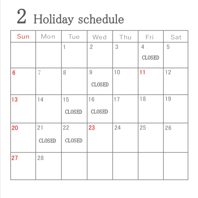 2 Holiday schedule