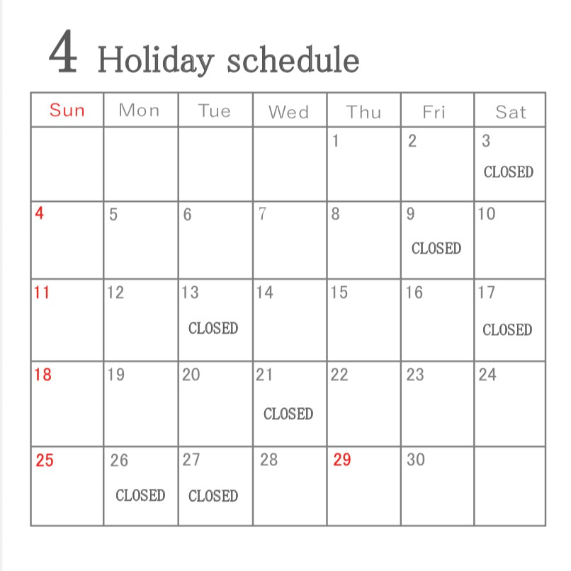 4 holiday schedule