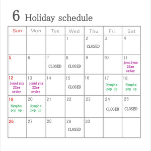 June Holiday schedule