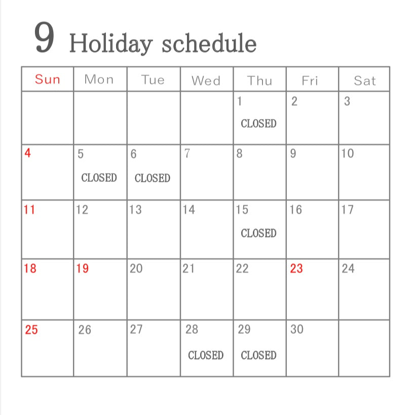 9 Holiday Schedule